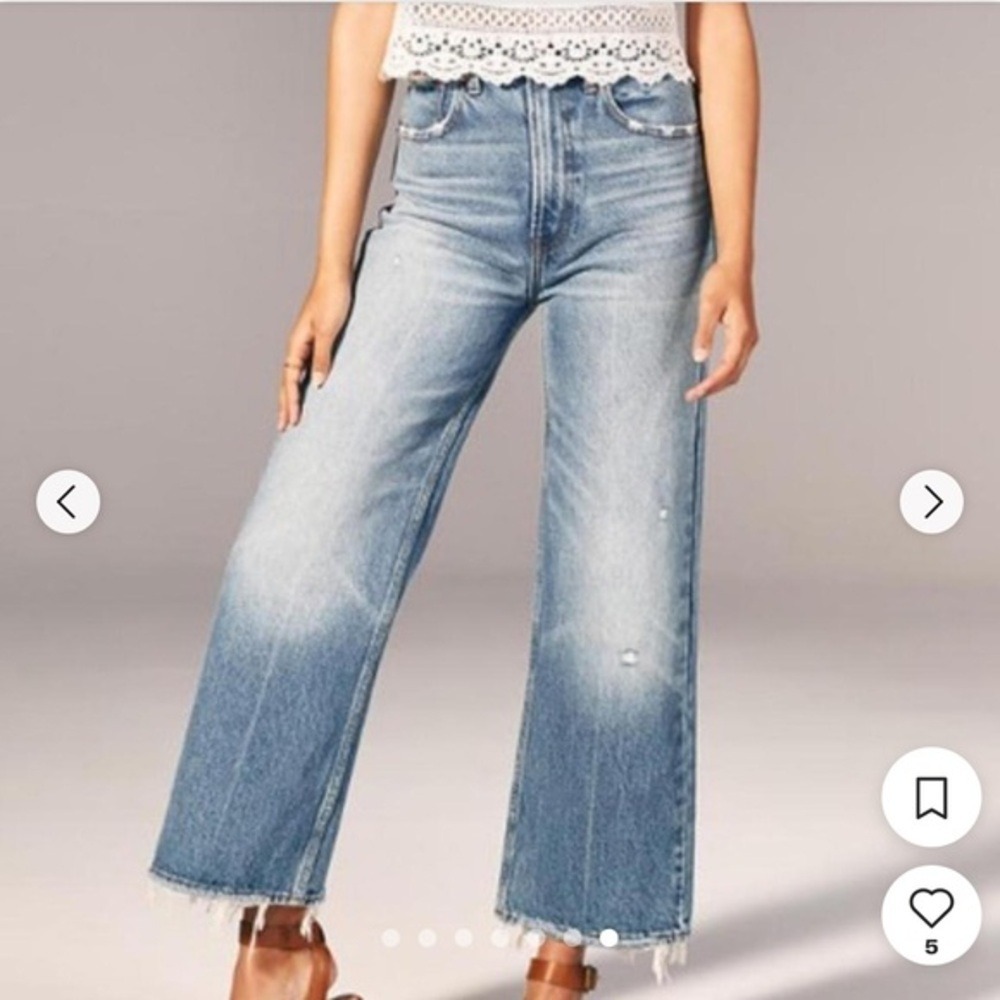 Abercrombie Fitch High Rise Wide Leg Jeans Distressed Raw Hem Medium Wash Sz 26